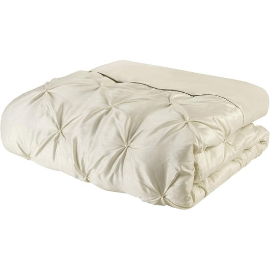 Essentials Room in a Bag Faux Silk Comforter Set - Luxe Diamond Tufting All Season Bedding, Matching Curtains, Decorative Pillows, Ivory King(104"x92") 24 Piece