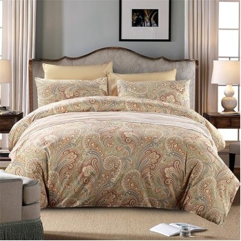 Paisley Duvet Cover King Size Gold Classy Regal Themed Luxurious Boho Bedding Super Soft Egyptian Cotton 3 Piece Modern 800-Thread-Count Duvet Quilt Cover Set