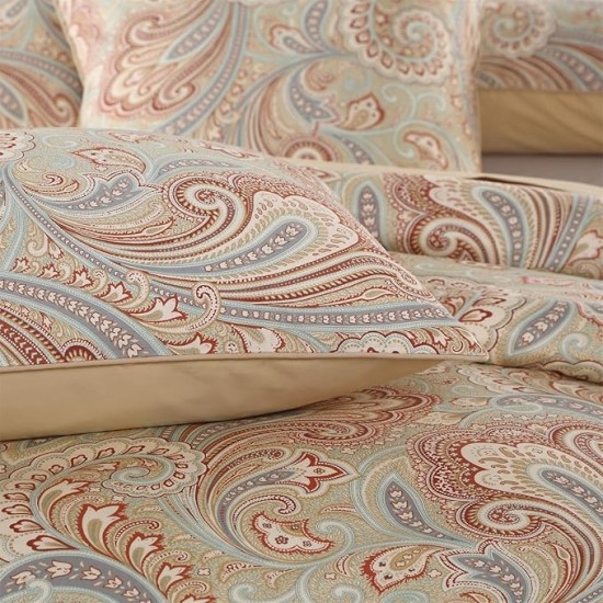 Paisley Duvet Cover King Size Gold Classy Regal Themed Luxurious Boho Bedding Super Soft Egyptian Cotton 3 Piece Modern 800-Thread-Count Duvet Quilt Cover Set