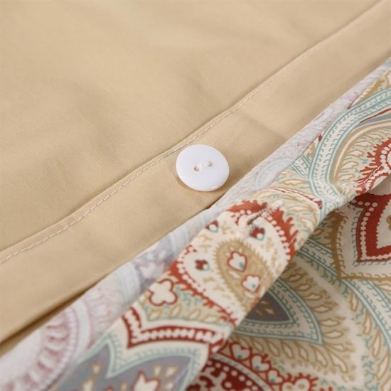 Paisley Duvet Cover King Size Gold Classy Regal Themed Luxurious Boho Bedding Super Soft Egyptian Cotton 3 Piece Modern 800-Thread-Count Duvet Quilt Cover Set