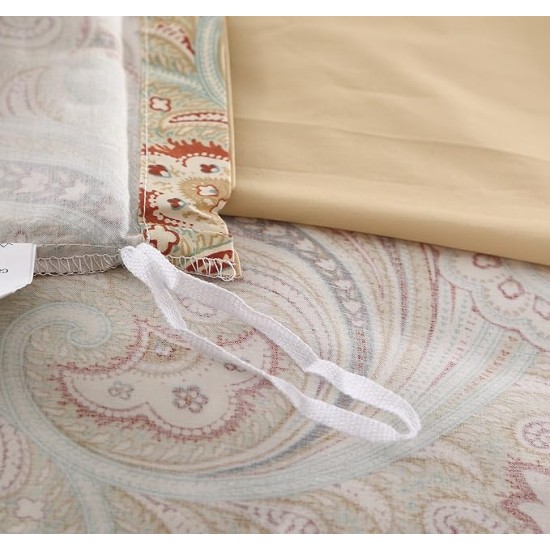 Paisley Duvet Cover King Size Gold Classy Regal Themed Luxurious Boho Bedding Super Soft Egyptian Cotton 3 Piece Modern 800-Thread-Count Duvet Quilt Cover Set