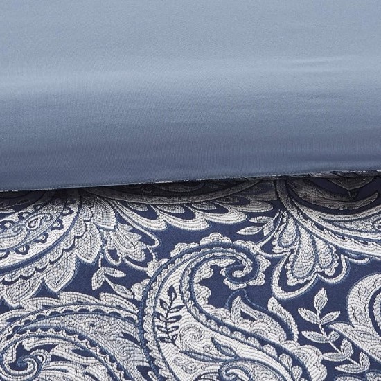 Aubrey Cozy Comforter Set, Faux Silk Jacquard Paisley Design - All Season Down Alternative Bedding with Cotton Bed Sheets, Bed Skirt & Toss Pillows, King Navy 12 Piece