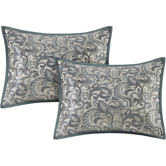 Essentials Brystol 24 Piece Room in a Bag Faux Silk Comforter Jacquard Paisley Design Matching Curtains - Down Alternative Hypoallergenic All Season Bedding-Set, Cal King, Teal 24 Piece