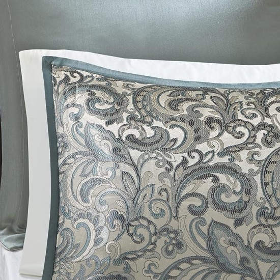 Essentials Brystol 24 Piece Room in a Bag Faux Silk Comforter Jacquard Paisley Design Matching Curtains - Down Alternative Hypoallergenic All Season Bedding-Set, Cal King, Teal 24 Piece