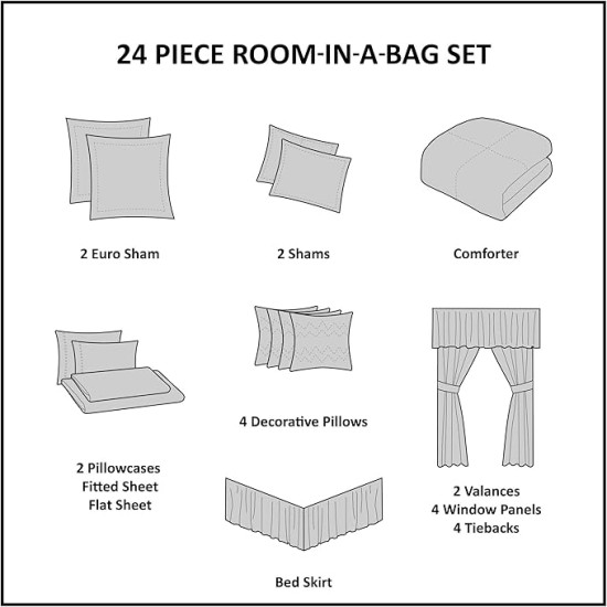 Essentials Brystol 24 Piece Room in a Bag Faux Silk Comforter Jacquard Paisley Design Matching Curtains - Down Alternative Hypoallergenic All Season Bedding-Set, Cal King, Teal 24 Piece