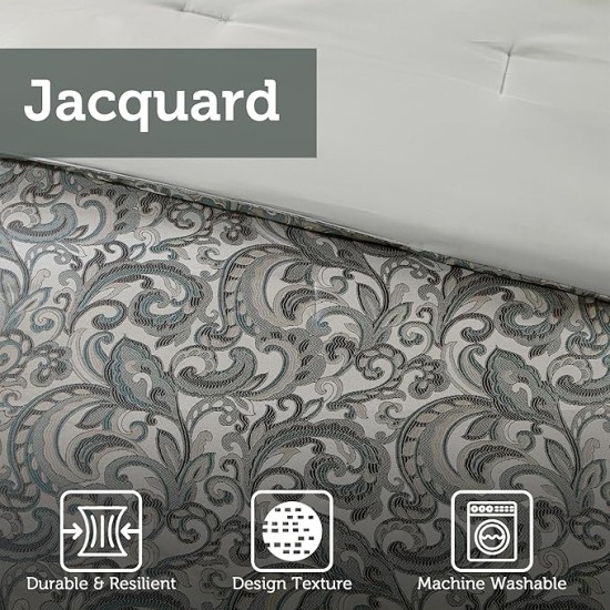 Essentials Brystol 24 Piece Room in a Bag Faux Silk Comforter Jacquard Paisley Design Matching Curtains - Down Alternative Hypoallergenic All Season Bedding-Set, Cal King, Teal 24 Piece
