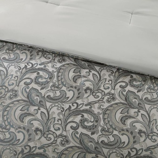 Essentials Brystol 24 Piece Room in a Bag Faux Silk Comforter Jacquard Paisley Design Matching Curtains - Down Alternative Hypoallergenic All Season Bedding-Set, Cal King, Teal 24 Piece