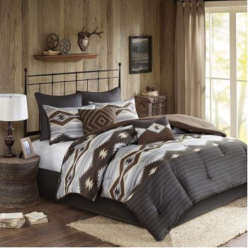 Rustic Lodge Cabin Comforter Set - All Season Down Alternative Warm Bedding Layer and Matching Shams, Oversized Queen, Bitter Creek, Grey/Brown