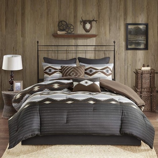Rustic Lodge Cabin Comforter Set - All Season Down Alternative Warm Bedding Layer and Matching Shams, Oversized Queen, Bitter Creek, Grey/Brown