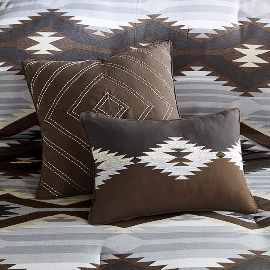 Rustic Lodge Cabin Comforter Set - All Season Down Alternative Warm Bedding Layer and Matching Shams, Oversized Queen, Bitter Creek, Grey/Brown