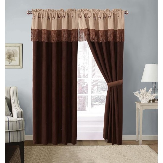 6 Piece Chocolate Brown/Taupe/Camel Oversize Lodge Cabin (California) Cal King Size (106"X 96") Comforter Set Micro Suede Texas Lone Star Rustic Western Decor Bedding