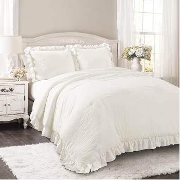 Reyna Ruffle Comforter Set - 3 Piece Cozy Ruffled Bedding Set - Timeless Elegance and Comfort for Bedroom - King, White