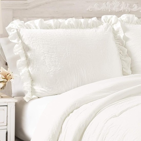 Reyna Ruffle Comforter Set - 3 Piece Cozy Ruffled Bedding Set - Timeless Elegance and Comfort for Bedroom - King, White