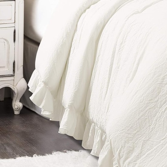 Reyna Ruffle Comforter Set - 3 Piece Cozy Ruffled Bedding Set - Timeless Elegance and Comfort for Bedroom - King, White