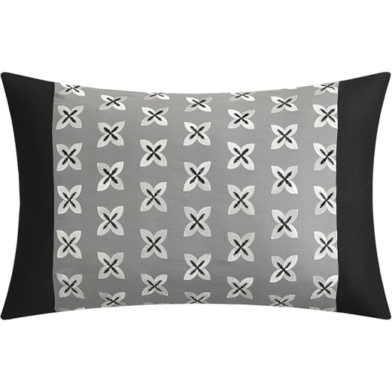 Osnat 10 Piece Color Block Quilted Embroidered Design Bag Bedding – Sheets Decorative Pillows Shams Included Comforter Set, King, Grey