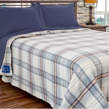 Poyet Motte Chevreuse Heavyweight Wool Blend Oversized Blanket, Machine Washable (Grey Plaid, Full/Queen Size)