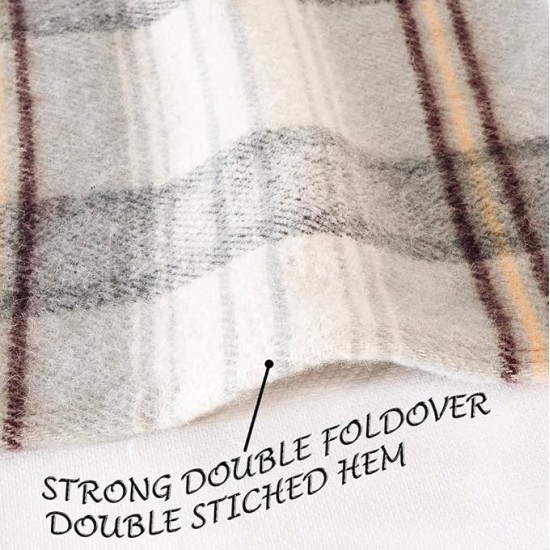 Poyet Motte Chevreuse Heavyweight Wool Blend Oversized Blanket, Machine Washable (Grey Plaid, Full/Queen Size)