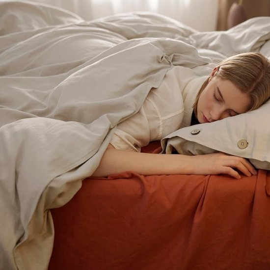 Linen Duvet Cover Queen - Linen Cotton Blend Duvet Cover Set, Linen Color, 3 Pieces, 1 Duvet Cover 90 x 90 Inches and 2 Pillowcases, Comforter Sold Separately