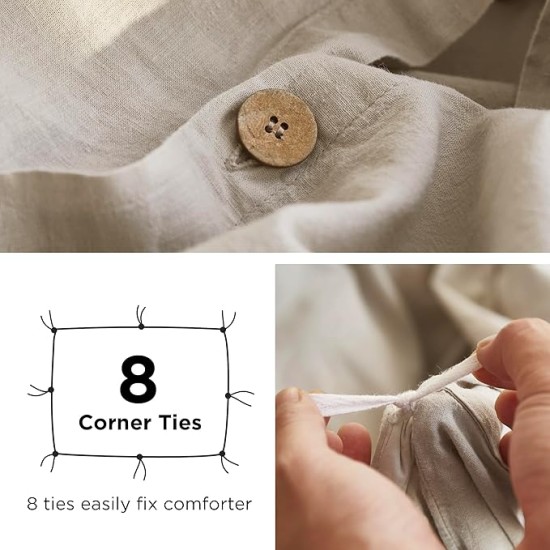 Linen Duvet Cover Queen - Linen Cotton Blend Duvet Cover Set, Linen Color, 3 Pieces, 1 Duvet Cover 90 x 90 Inches and 2 Pillowcases, Comforter Sold Separately