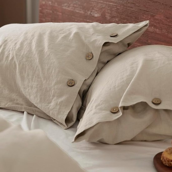 Linen Duvet Cover Queen - Linen Cotton Blend Duvet Cover Set, Linen Color, 3 Pieces, 1 Duvet Cover 90 x 90 Inches and 2 Pillowcases, Comforter Sold Separately