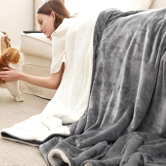 Sherpa Fleece Blankets King Size for Bed - Thick and Warm Blanket for Winter, Soft Fuzzy Plush King Blanket for All Seasons, Grey, 108x90 Inches