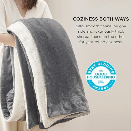 Sherpa Fleece Blankets King Size for Bed - Thick and Warm Blanket for Winter, Soft Fuzzy Plush King Blanket for All Seasons, Grey, 108x90 Inches