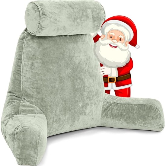 XXL Reading Pillow for Bed Backrest with Arms - Desert Sage - Adult - Shredded Memory Foam, Ultra-Comfy Microplush Cover & Detachable Neck Roll -Unmatched Support Bed Rest Sit Up Pillow
