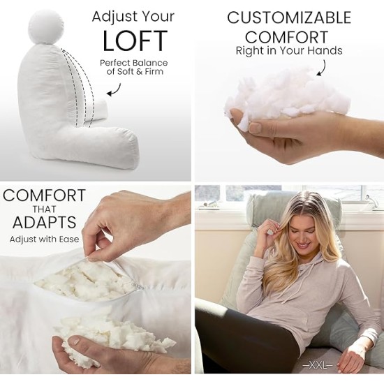 XXL Reading Pillow for Bed Backrest with Arms - Desert Sage - Adult - Shredded Memory Foam, Ultra-Comfy Microplush Cover & Detachable Neck Roll -Unmatched Support Bed Rest Sit Up Pillow