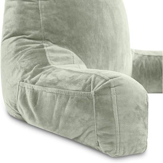 XXL Reading Pillow for Bed Backrest with Arms - Desert Sage - Adult - Shredded Memory Foam, Ultra-Comfy Microplush Cover & Detachable Neck Roll -Unmatched Support Bed Rest Sit Up Pillow