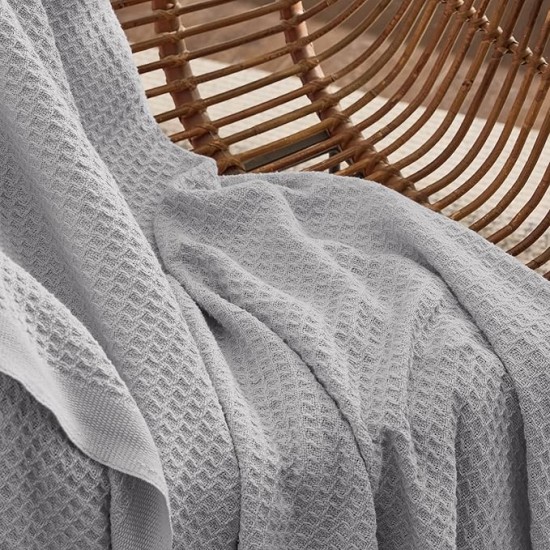100% Cotton Blanket King Size for Bed - Waffle Weave Fall Blanket, Lightweight and Breathable Soft Woven Blanket for Summer, Grey, 104x90 inches