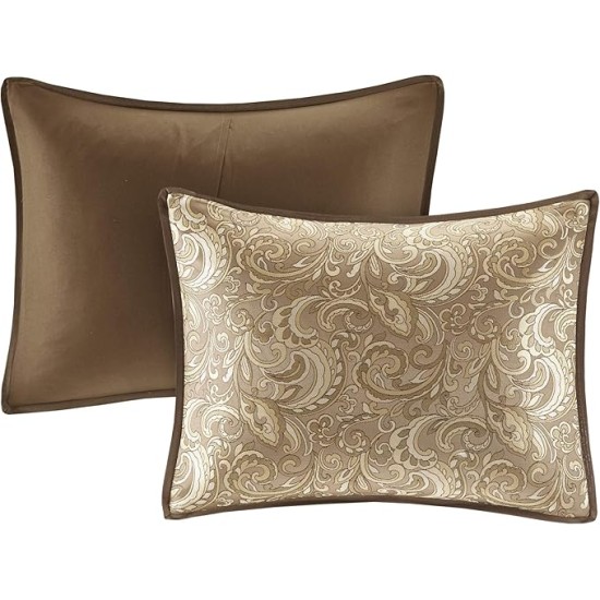 Essentials Brystol 24 Piece Room in a Bag Faux Silk Comforter Jacquard Paisley Design Matching Curtains Down Alternative Hypoallergenic All Season Bedding-Set, Queen(90"x90"), Brown