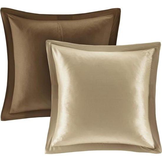 Essentials Brystol 24 Piece Room in a Bag Faux Silk Comforter Jacquard Paisley Design Matching Curtains Down Alternative Hypoallergenic All Season Bedding-Set, Queen(90"x90"), Brown