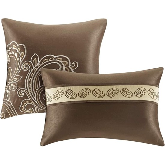 Essentials Brystol 24 Piece Room in a Bag Faux Silk Comforter Jacquard Paisley Design Matching Curtains Down Alternative Hypoallergenic All Season Bedding-Set, Queen(90"x90"), Brown