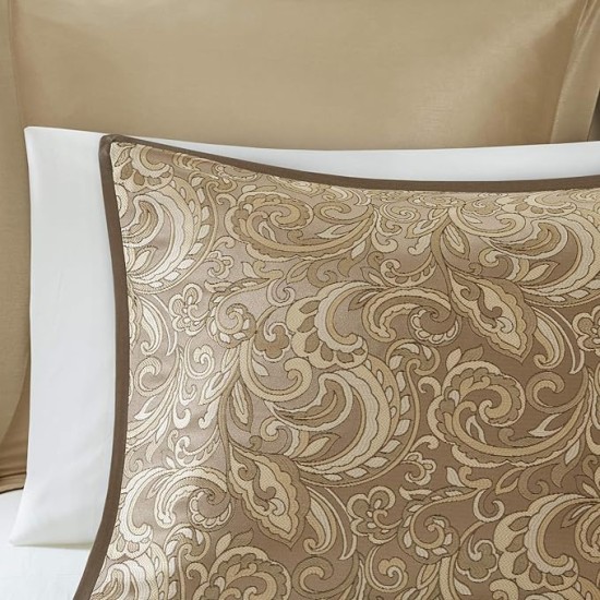 Essentials Brystol 24 Piece Room in a Bag Faux Silk Comforter Jacquard Paisley Design Matching Curtains Down Alternative Hypoallergenic All Season Bedding-Set, Queen(90"x90"), Brown