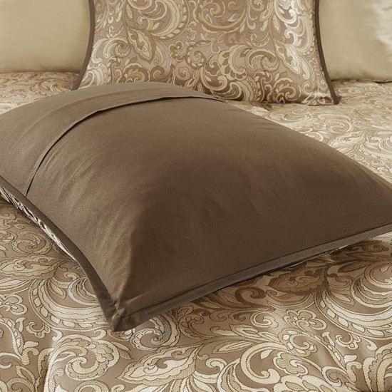 Essentials Brystol 24 Piece Room in a Bag Faux Silk Comforter Jacquard Paisley Design Matching Curtains Down Alternative Hypoallergenic All Season Bedding-Set, Queen(90"x90"), Brown