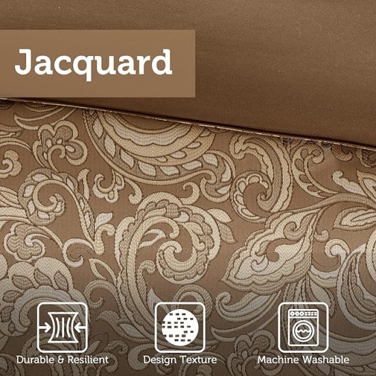 Essentials Brystol 24 Piece Room in a Bag Faux Silk Comforter Jacquard Paisley Design Matching Curtains Down Alternative Hypoallergenic All Season Bedding-Set, Queen(90"x90"), Brown