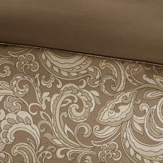 Essentials Brystol 24 Piece Room in a Bag Faux Silk Comforter Jacquard Paisley Design Matching Curtains Down Alternative Hypoallergenic All Season Bedding-Set, Queen(90"x90"), Brown