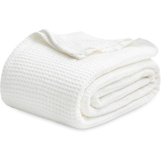 100% Cotton Blanket Twin XL Size for Bed - Waffle Weave Fall Blanket, Lightweight and Breathable Soft Woven Blanket for Summer, White, 66x90 inches