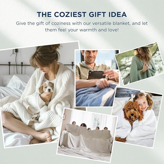 100% Cotton Blanket Twin XL Size for Bed - Waffle Weave Fall Blanket, Lightweight and Breathable Soft Woven Blanket for Summer, White, 66x90 inches