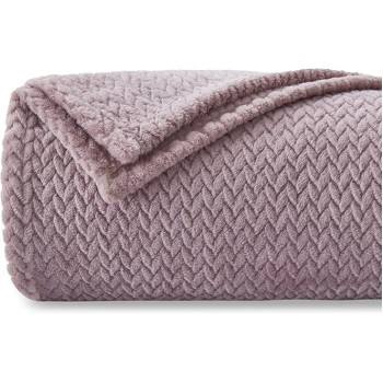Super Soft Throw Blanket Light Purple Premium Silky Flannel Fleece Leaves Pattern Lightweight Bed Blanket All Season Use (Light Purple, Throw(50"x60"))