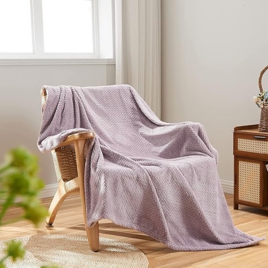 Super Soft Throw Blanket Light Purple Premium Silky Flannel Fleece Leaves Pattern Lightweight Bed Blanket All Season Use (Light Purple, Throw(50"x60"))