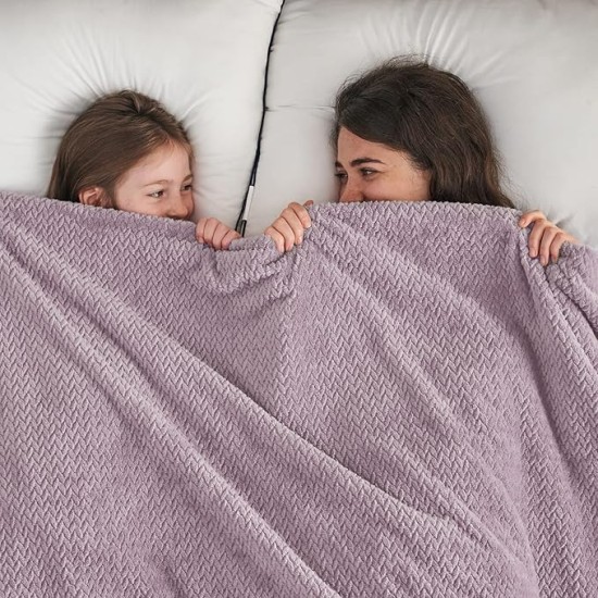 Super Soft Throw Blanket Light Purple Premium Silky Flannel Fleece Leaves Pattern Lightweight Bed Blanket All Season Use (Light Purple, Throw(50"x60"))