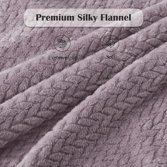 Super Soft Throw Blanket Light Purple Premium Silky Flannel Fleece Leaves Pattern Lightweight Bed Blanket All Season Use (Light Purple, Throw(50"x60"))