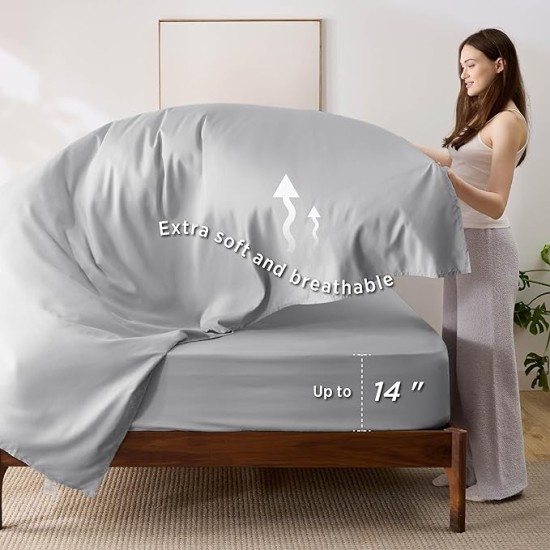 Queen Comforter Set - 7 Pieces Reversible Comforters Queen Size Bed Set, Bed in a Bag Gift for Christmas with Comforter, Sheets, Pillowcases & Shams, Grey Bedding Sets