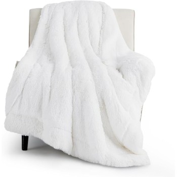 Soft White Throw Blanket for Couch, Fluffy White Blankets Fuzzy Fleece Blanket for Sofa Chair, Cozy Sherpa Faux Fur Blanket, White Decor Christmas Blanket White Gifts for Women, Girls, 50x60