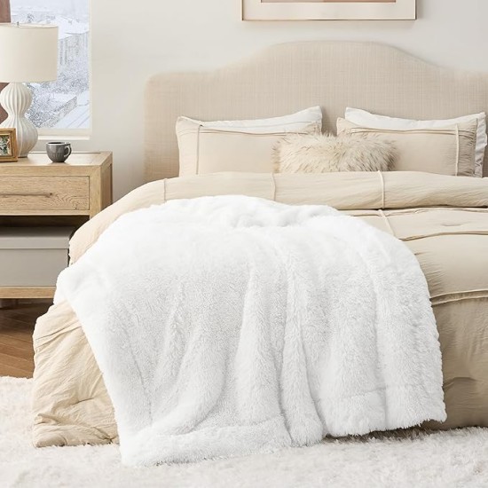 Soft White Throw Blanket for Couch, Fluffy White Blankets Fuzzy Fleece Blanket for Sofa Chair, Cozy Sherpa Faux Fur Blanket, White Decor Christmas Blanket White Gifts for Women, Girls, 50x60
