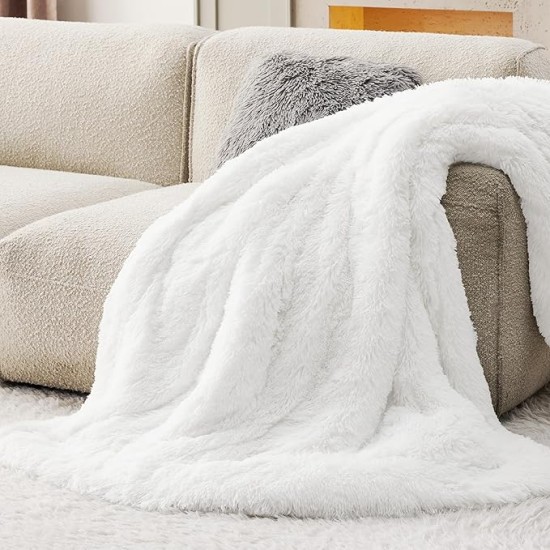 Soft White Throw Blanket for Couch, Fluffy White Blankets Fuzzy Fleece Blanket for Sofa Chair, Cozy Sherpa Faux Fur Blanket, White Decor Christmas Blanket White Gifts for Women, Girls, 50x60