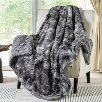 Fuzzy Blanket for Couch - Grey, Soft and Warm Plush Sherpa, Cozy and Furry Faux Fur, Reversible Throw Blankets for Sofa and Bed, 50x60 Inches