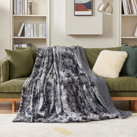 Fuzzy Blanket for Couch - Grey, Soft and Warm Plush Sherpa, Cozy and Furry Faux Fur, Reversible Throw Blankets for Sofa and Bed, 50x60 Inches