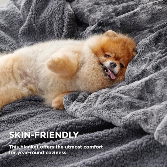 Fuzzy Blanket for Couch - Grey, Soft and Warm Plush Sherpa, Cozy and Furry Faux Fur, Reversible Throw Blankets for Sofa and Bed, 50x60 Inches